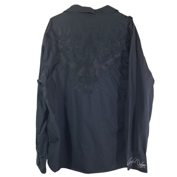 ARTFUL DODGER 3X Black, Gray Embroidered, Military, Button Front Shirt Jacket - Picture 6 of 13